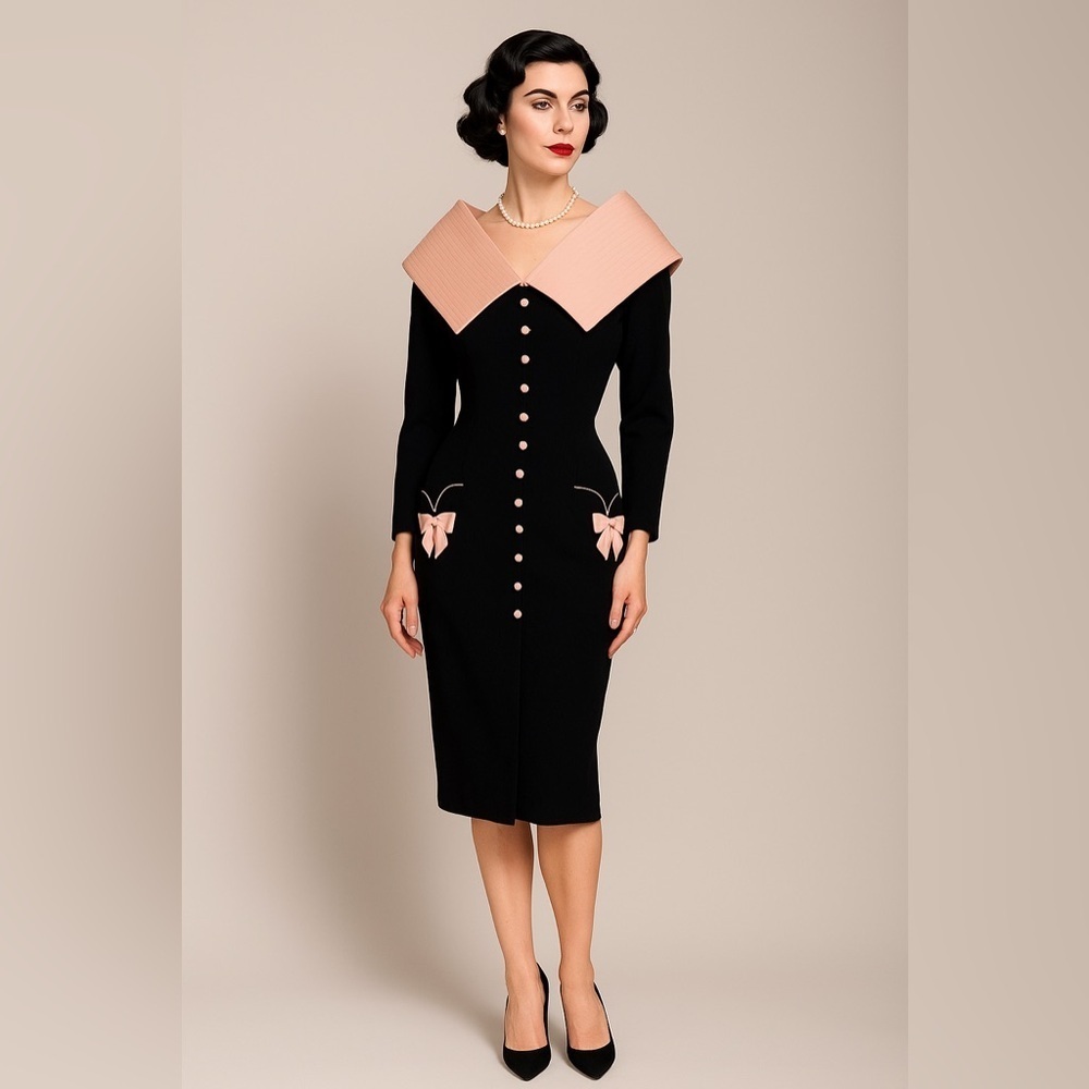 KLEINFELD Vintage Elegant Black and Pink Dress Sz10